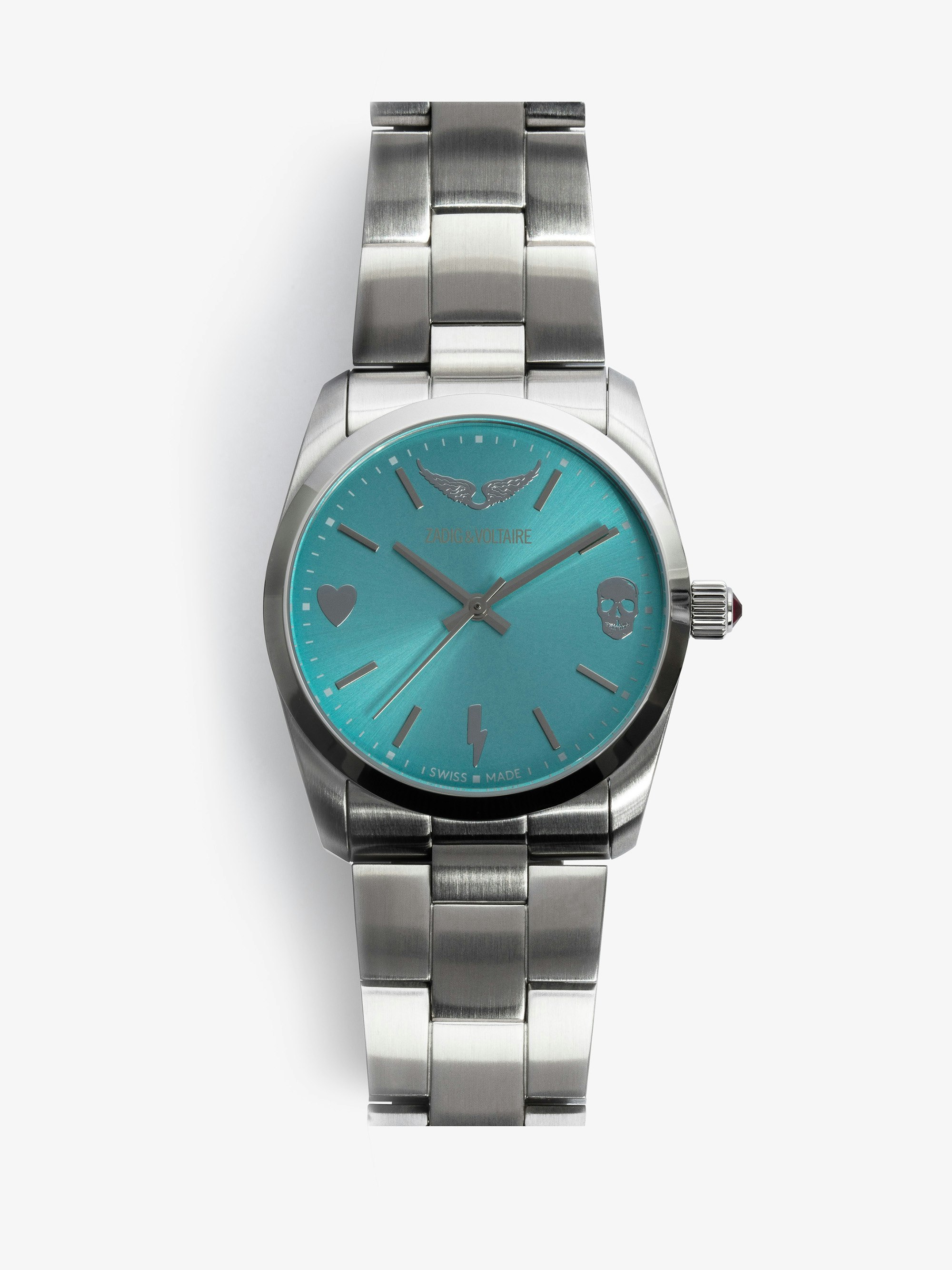 Uhr Time2Love - Damenuhr aus Edelstahl mit blauem Zifferblatt