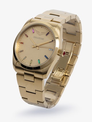 Time2Love Watch - Women's gold-tone stainless steel watch with multi-coloured rhinestone face