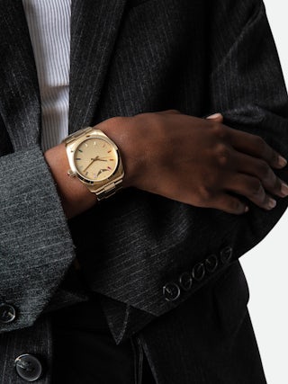 Time2Love Watch - Women's gold-tone stainless steel watch with multi-coloured rhinestone face