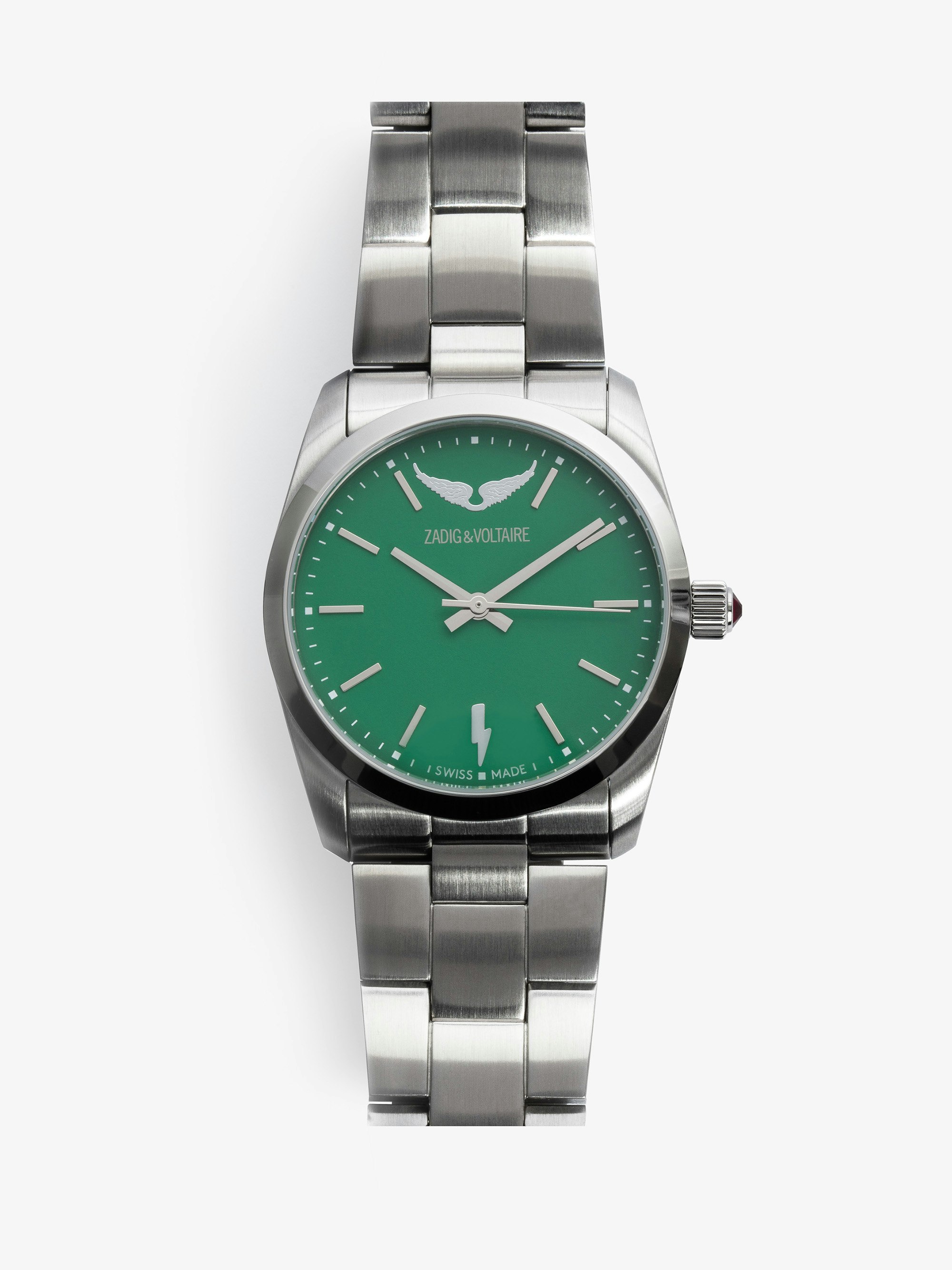 Montre Time2Love - Montre en acier inoxydable à cadran mat vert.