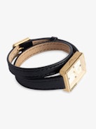 Cecilia Watch - Women’s rectangular diamanté dial gold-tone watch with double wrap leather strap.