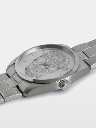 Zadig Skull Watch - Grey stainless steel watch with skull pattern dial.