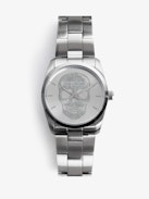 Reloj Zadig Skull - Reloj de acero inoxidable gris con esfera con patrón de calavera.