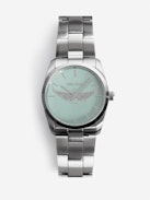 Zadig Wings Watch - Stainless steel watch with light blue dial featuring wing motifs.