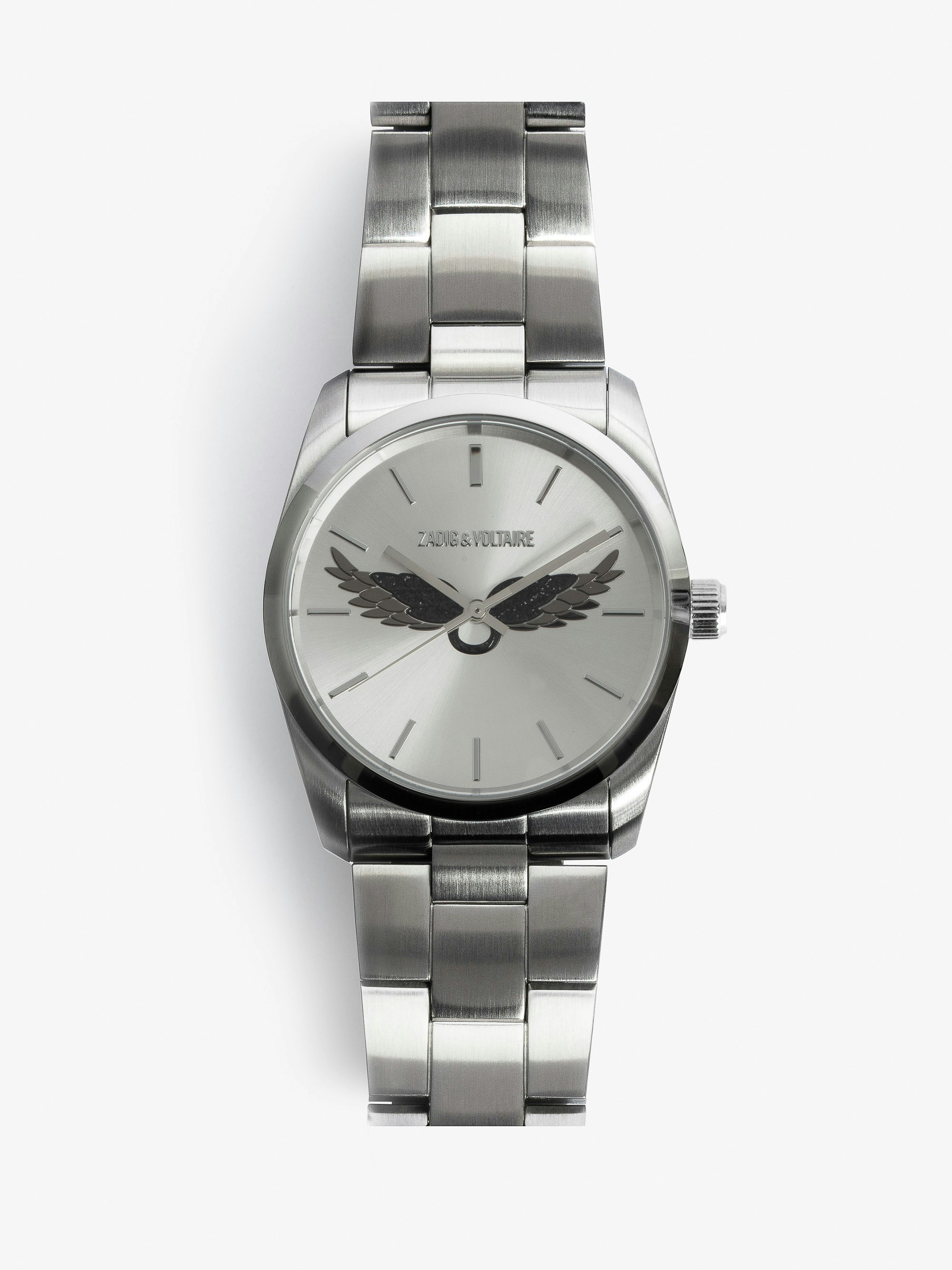 Zadig Wings Watch - Stainless steel watch with silver dial and wing motif.