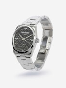 Montre Zadig Monogram - Montre en acier inoxydable gris à cadran noir motif monogramme.