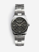Montre Zadig Monogram - Montre en acier inoxydable gris à cadran noir motif monogramme.