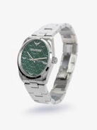 Reloj Zadig Monogram - Reloj de acero inoxidable gris con esfera verde con patrón de monograma.