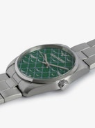 Reloj Zadig Monogram - Reloj de acero inoxidable gris con esfera verde con patrón de monograma.