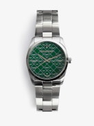 Reloj Zadig Monogram - Reloj de acero inoxidable gris con esfera verde con patrón de monograma.