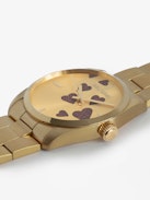 Zadig Strass Heart Watch - Gold toned stainless steel watch with pink diamante hearts on dial.