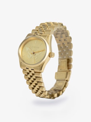 Montre Zadig Small - Montre en acier inoxydable avec cadran silver avec ailes strass orange et bracelet acier.