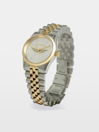 Zadig Small Watch - Stainless steel watch with silver dial with gold wings and steel bracelet.
