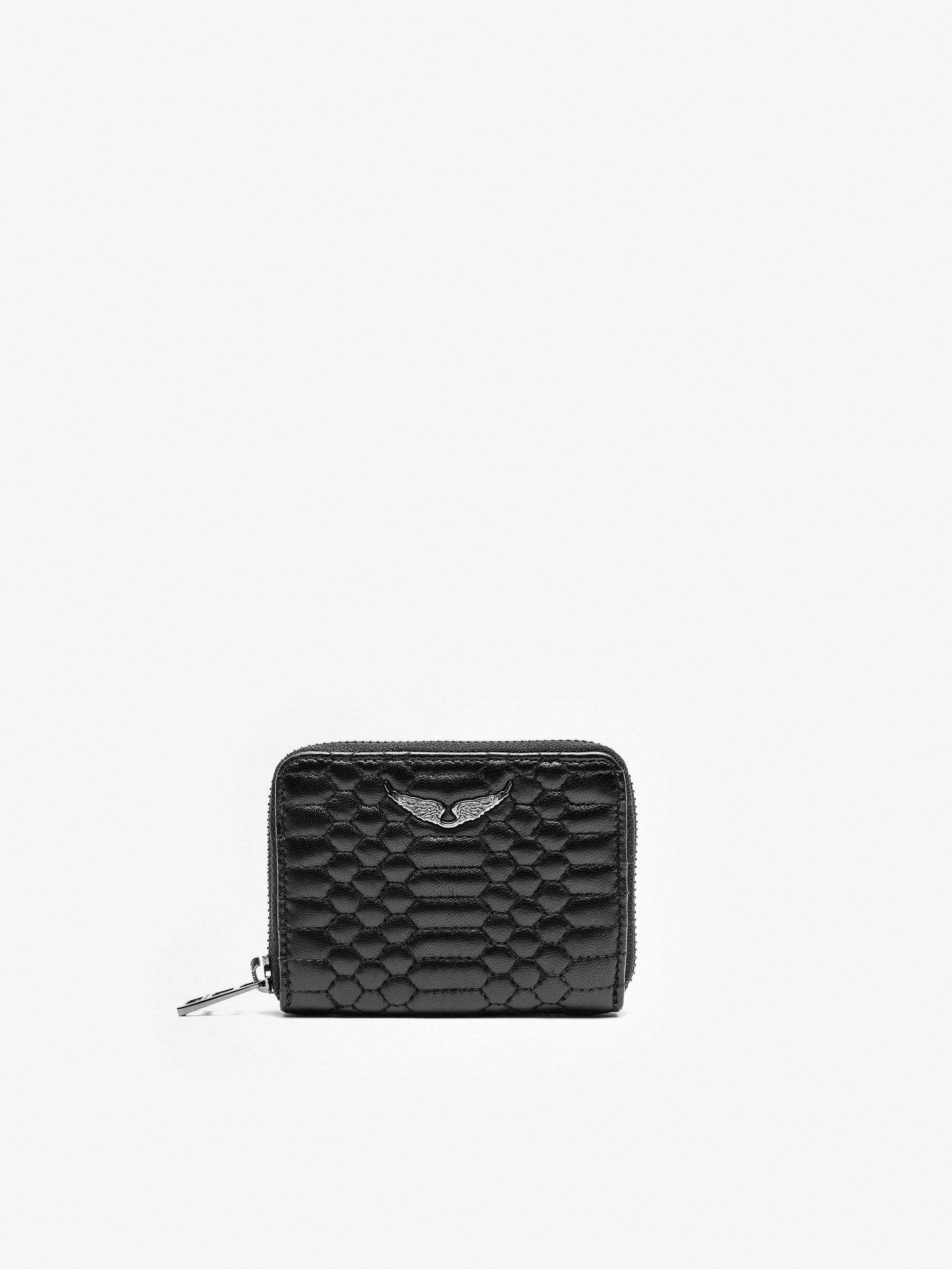 Portemonnaie Mini ZV Matelasse - Damen-Portemonnaie aus schwarzem Leder mit Steppung.