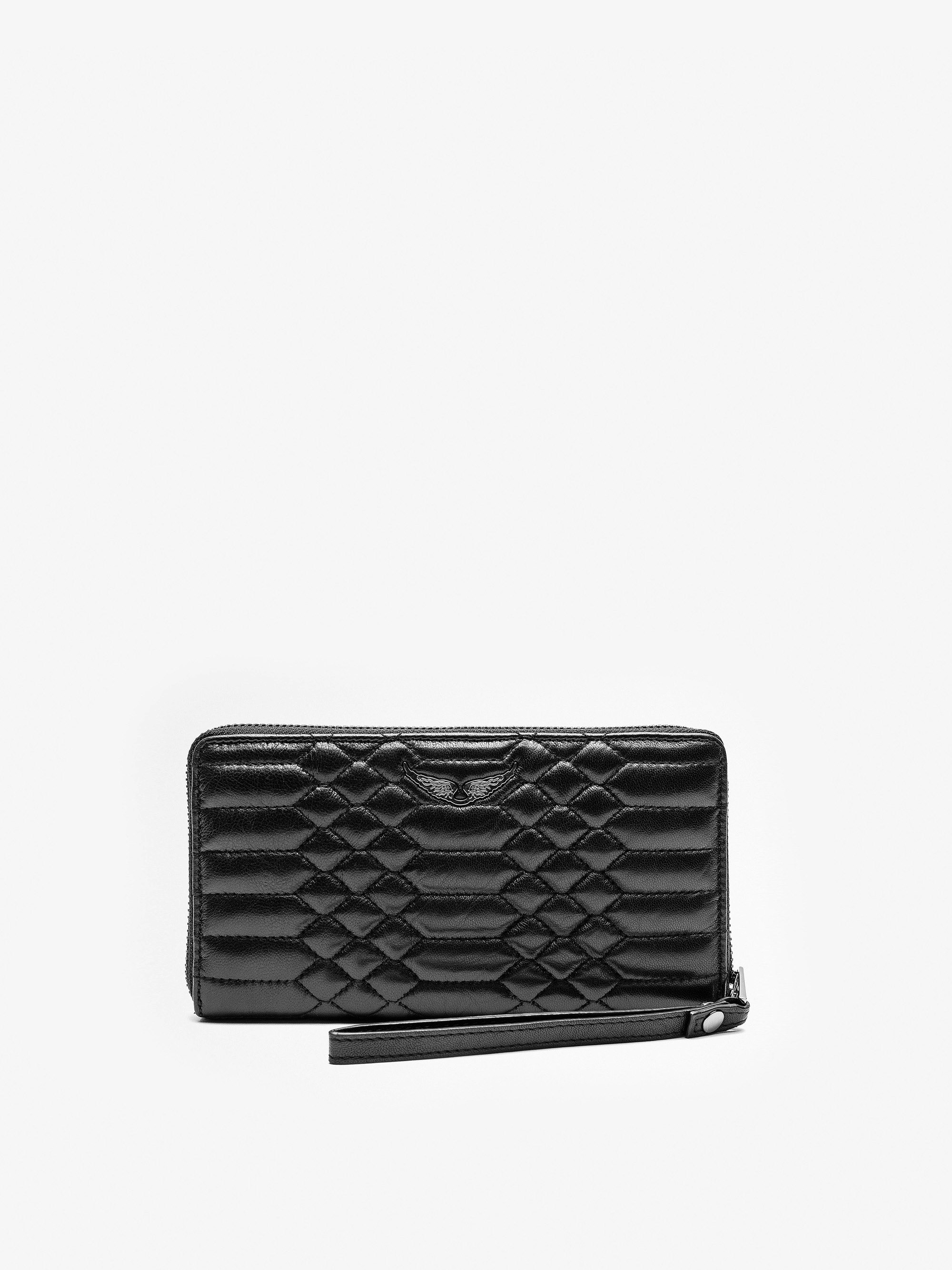 Brieftasche Compagnon Matelasse - Damen-Portemonnaie aus schwarzem, gestepptem Leder.