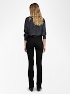 Tink Satin Blouse - Open-collar satin blouse with long sleeves and gathered details.