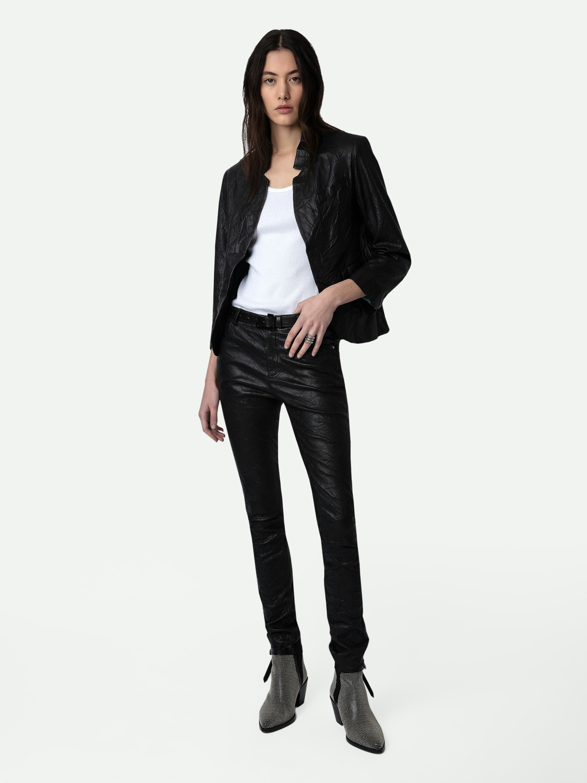 Phlame Crinkled Leather Pants - Women's black leather pants