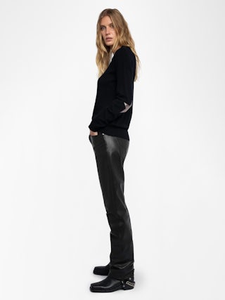 Cici Patch Cashmere Sweater - Wrap yourself in luxurious comfort with the Cici Patch Cashmere Sweater, a timeless essential with a modern twist. Made from 100% cashmere, this women’s elbow patch sweater features eye-catching silver-colored leather star patches for a unique, edgy touch. A ribbed neckline, cuffs, and waist enhance the fit, while delicate pointelle ZV signature detailing adds refined elegance. Soft, stylish, and effortlessly chic, this sweater is a must-have for any wardrobe.