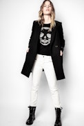 Pull Miss Bis Cachemire - Pull noir femme cachemire, motif tête de mort en strass.