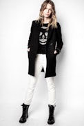 Pull Miss Bis Cachemire - Pull noir femme cachemire, motif tête de mort en strass.