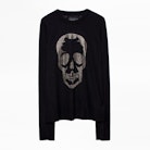 Pull Miss Bis Cachemire - Pull noir femme cachemire, motif tête de mort en strass.