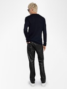 Teiss Cashmere Sweater - Men’s navy blue feather cashmere sweater.
