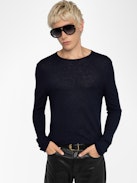 Teiss Cashmere Sweater - Men’s navy blue feather cashmere sweater.