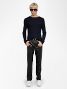 Teiss Cashmere Sweater - Men’s navy blue feather cashmere sweater.