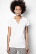 Tunisien Tunys - T-shirt blanc femme en coton ailes brodées sur la manche.