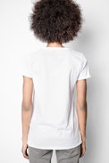 Tunisien Tunys - T-shirt blanc femme en coton ailes brodées sur la manche.