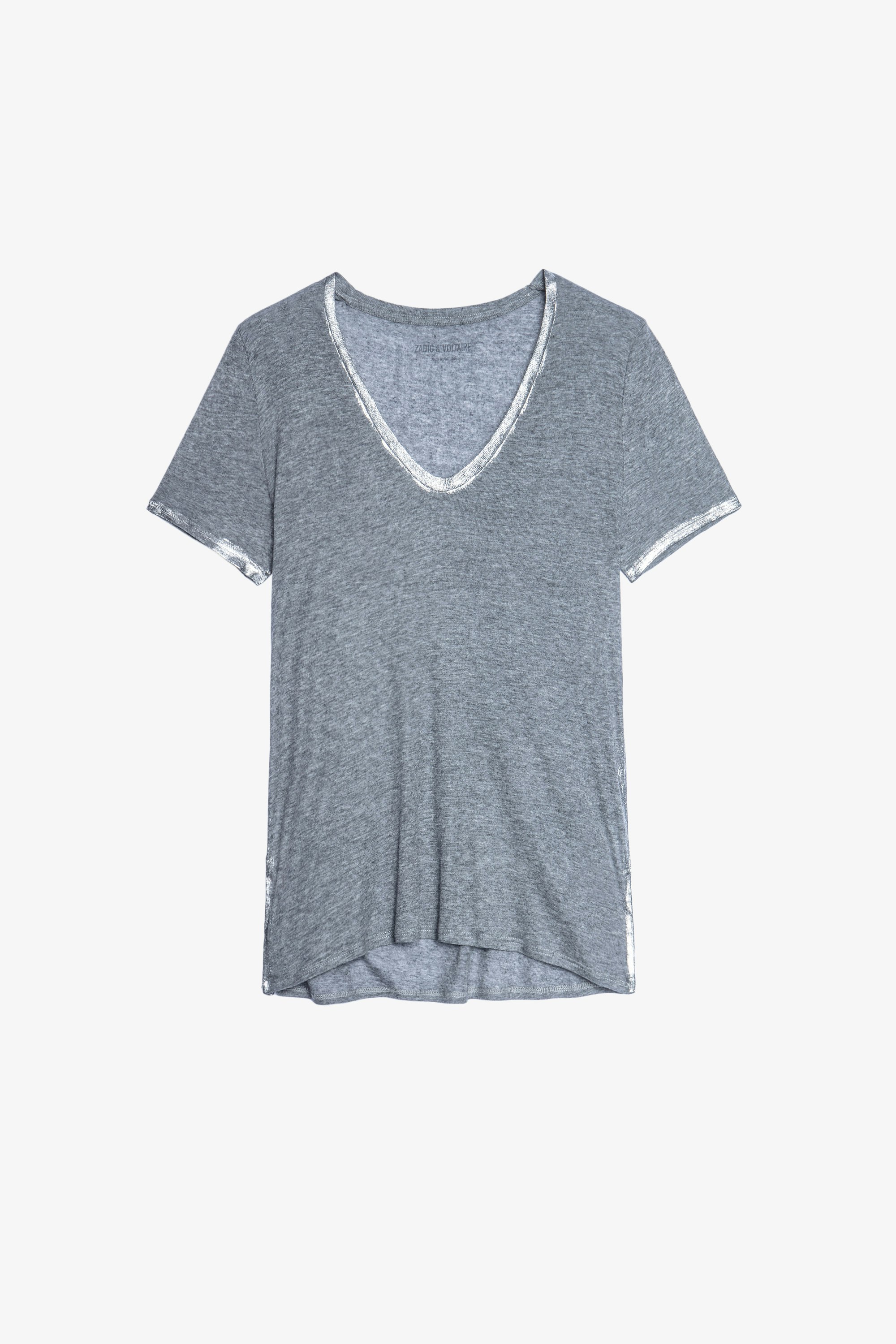 T-shirt Tino Foil T-shirt gris femme, en modal détail d'enduit