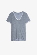 T-shirt Tino Foil - T-shirt aus Modal mit beschichtetem Detail