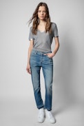 T-shirt Tino Foil - T-shirt aus Modal mit beschichtetem Detail