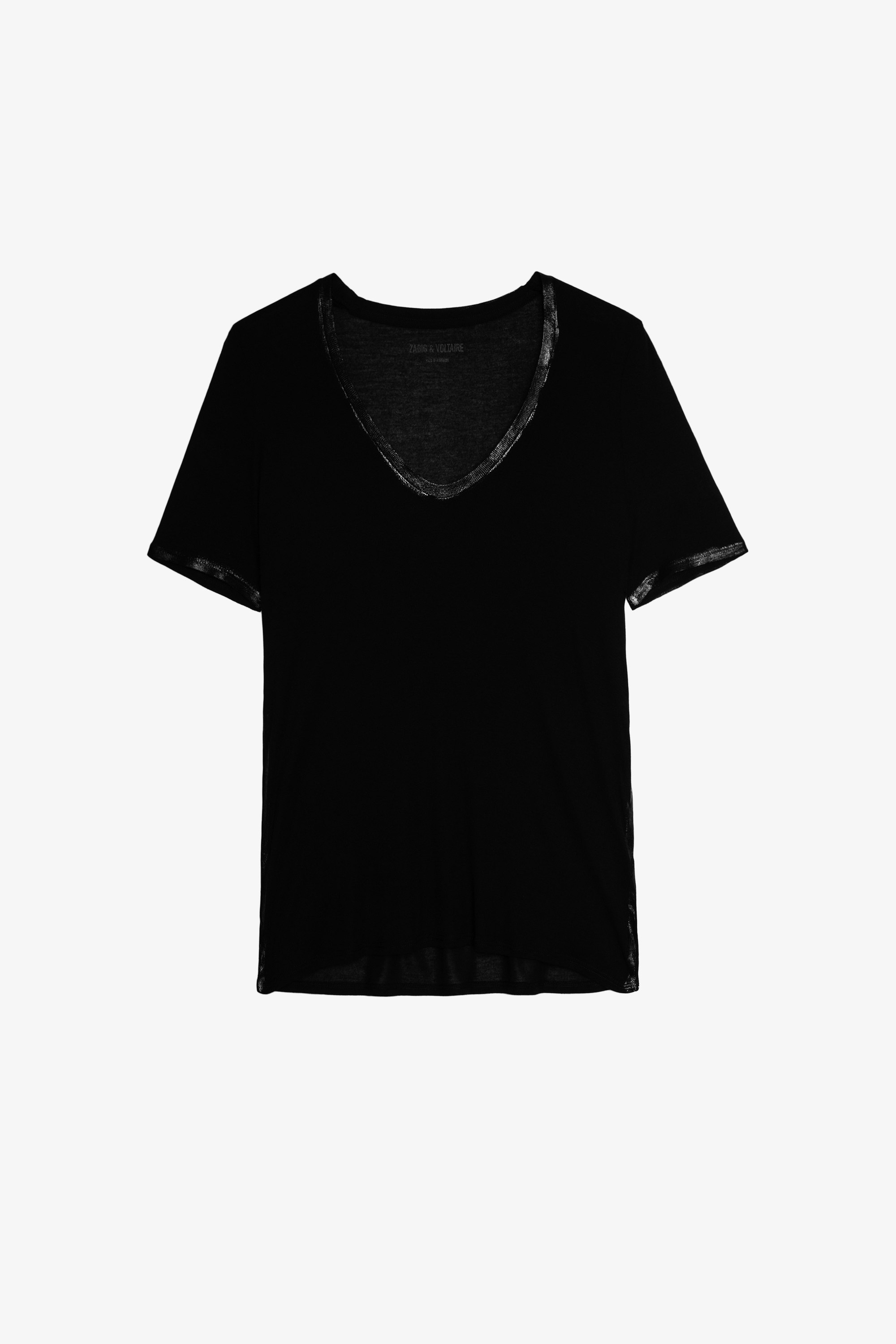 T-shirt Tino Foil T-shirt noir femme, en modal détail d'enduit.
