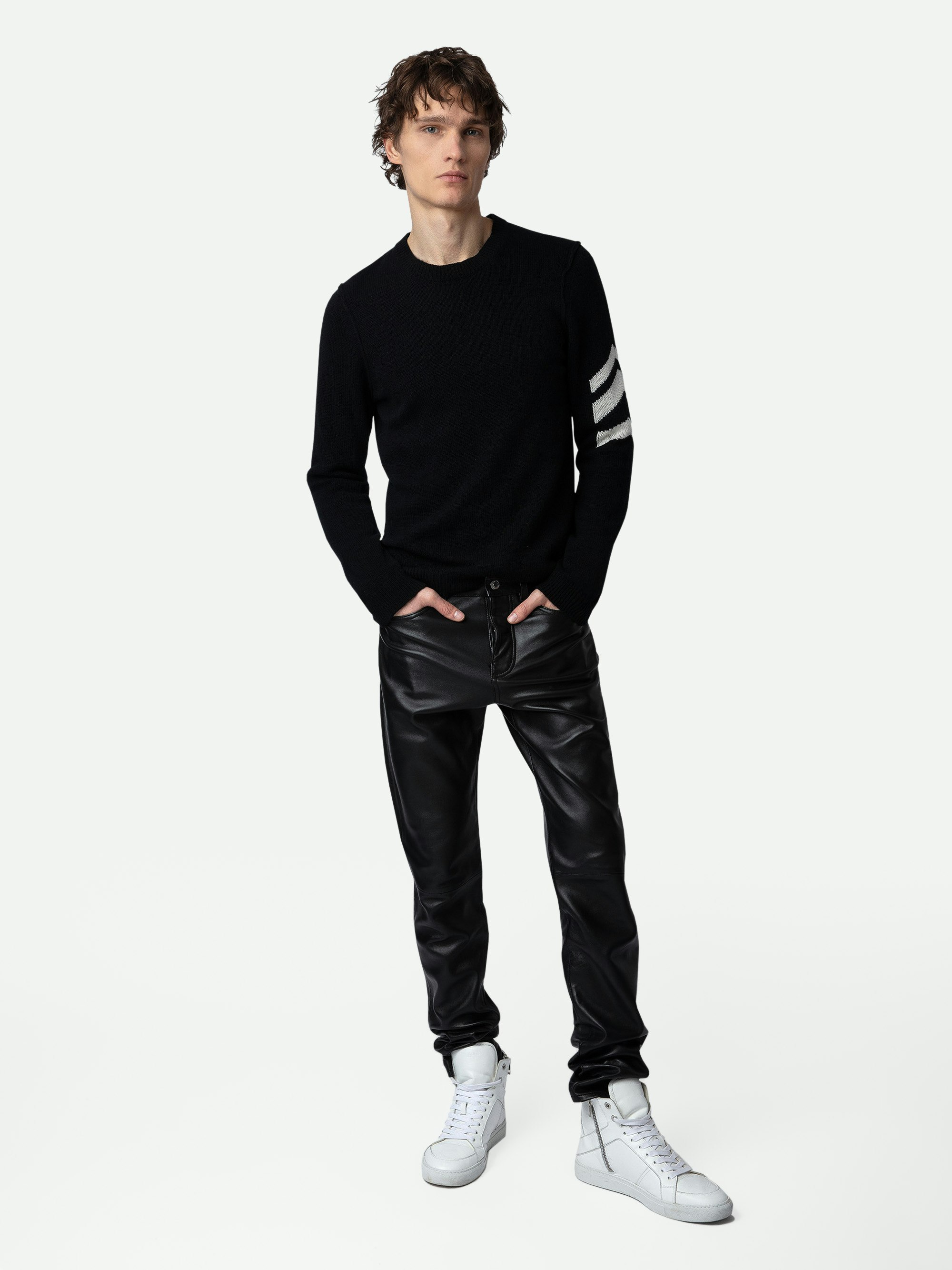 Kennedy Arrow 100% Cashmere Jumper - Men’s black 100% cashmere jumper with arrow motifs