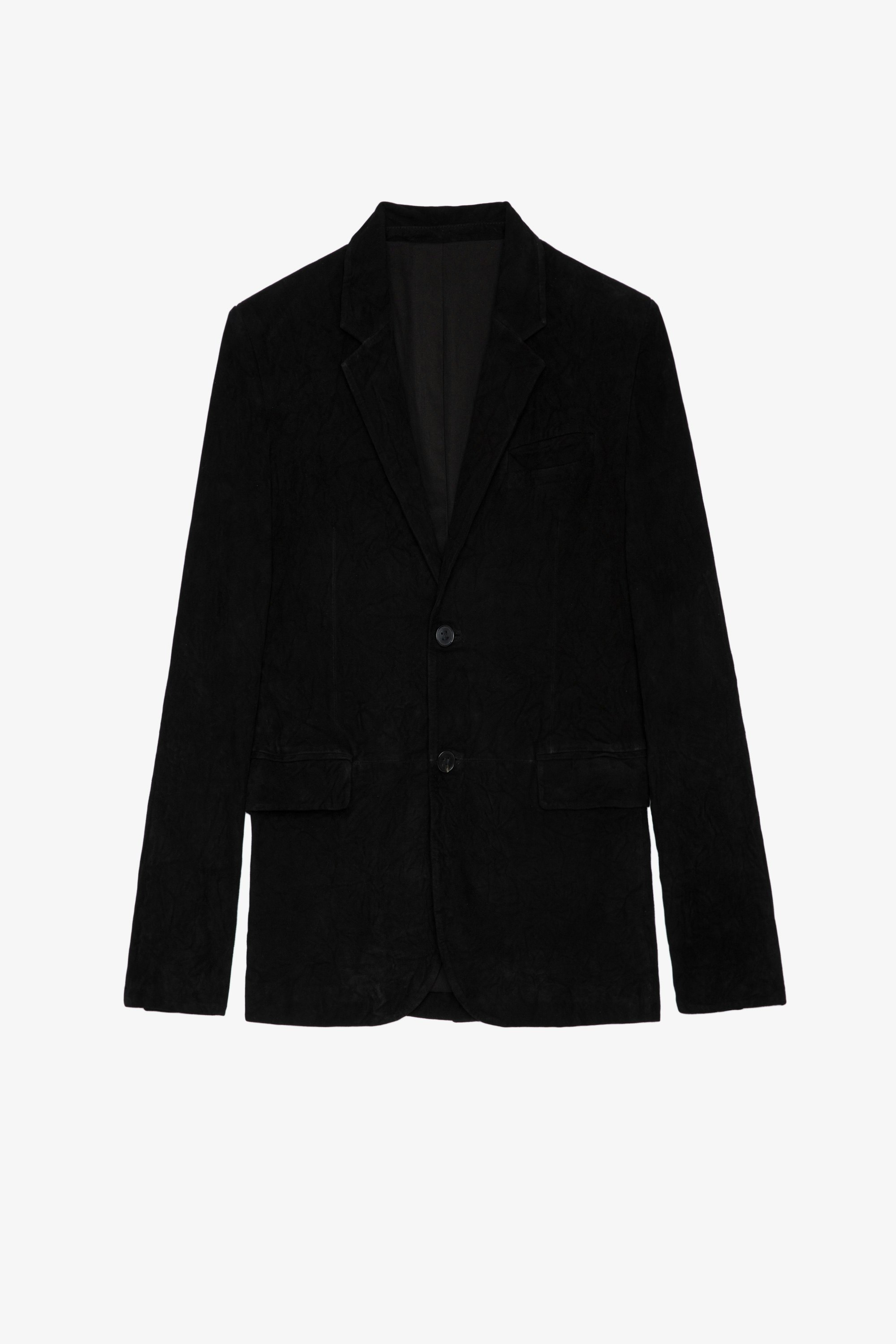 Valfried Crinkled Suede ジャケット Men’s black crinkled leather blazer