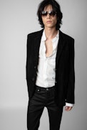 Valfried Crinkled Suede Blazer - Men’s black crinkled leather blazer