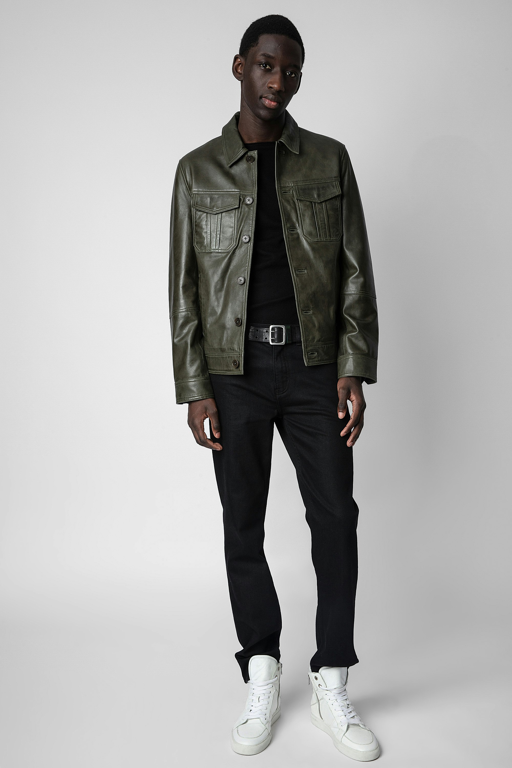 Lasso Leather Jacket - Men's jacket in green leather