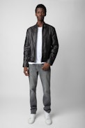 Lean Leather Jacket - Unisex anthracite leather biker jacket.