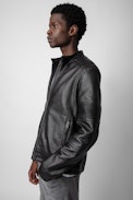 Lean Leather Jacket - Unisex anthracite leather biker jacket.