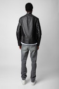 Lean Leather Jacket - Unisex anthracite leather biker jacket.