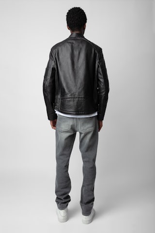 Blouson Lean Cuir - Blouson biker en cuir anthracite unisexe.