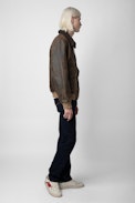 Mate Leather Jacket - Unisex’s brown leather jacket with textured collar.