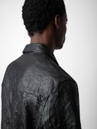 Lasso Crinkled Leather Jacket - Straight-cut black crinkled leather jacket with long sleeves and zip fastening.