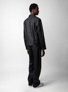 Lasso Crinkled Leather Jacket - Straight-cut black crinkled leather jacket with long sleeves and zip fastening.