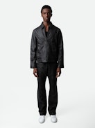 Lasso Crinkled Leather Jacket - Straight-cut black crinkled leather jacket with long sleeves and zip fastening.