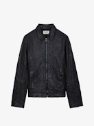 Lasso Crinkled Leather Jacket - Straight-cut black crinkled leather jacket with long sleeves and zip fastening.