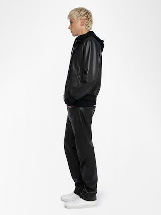 Mate Leather Jacket - Reversible zip-up jacket in leather and nylon, long sleeves, rubber "studio homme" badge on the back.