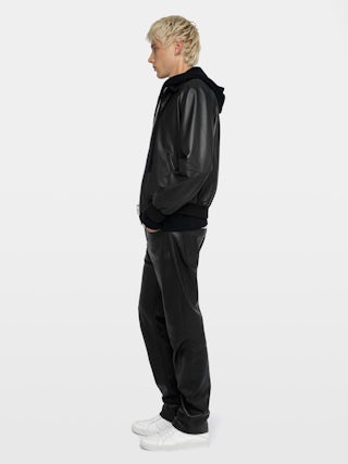 Mate Leather Jacket - Reversible zip-up jacket in leather and nylon, long sleeves, rubber "studio homme" badge on the back.