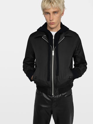 Mate Leather Jacket - Reversible zip-up jacket in leather and nylon, long sleeves, rubber "studio homme" badge on the back.